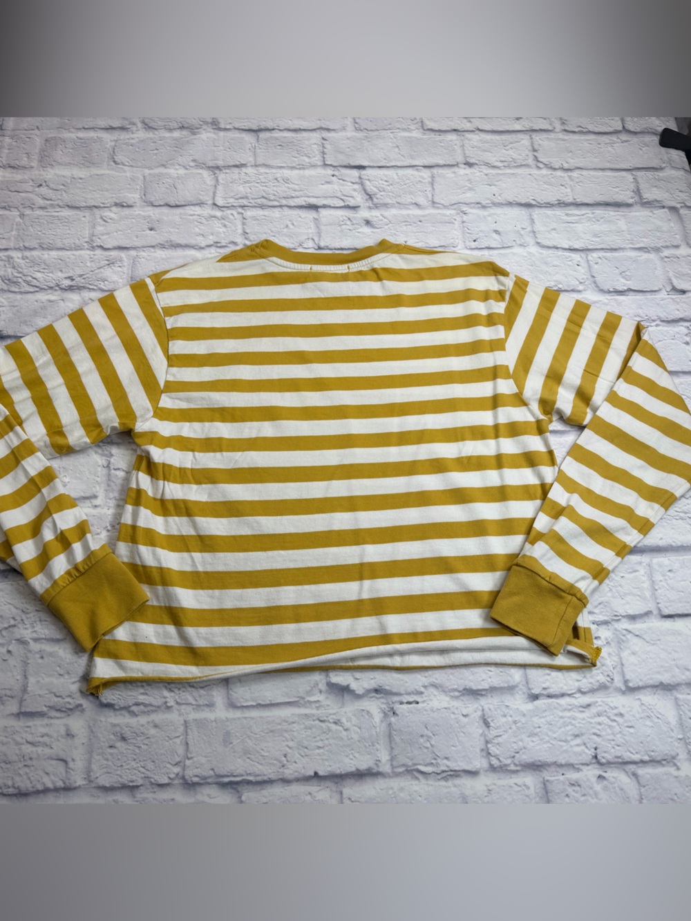 Brandy Melville Mustard Yellow and White Striped Crewneck Long Sleeve. Size M. - Picture 7 of 7